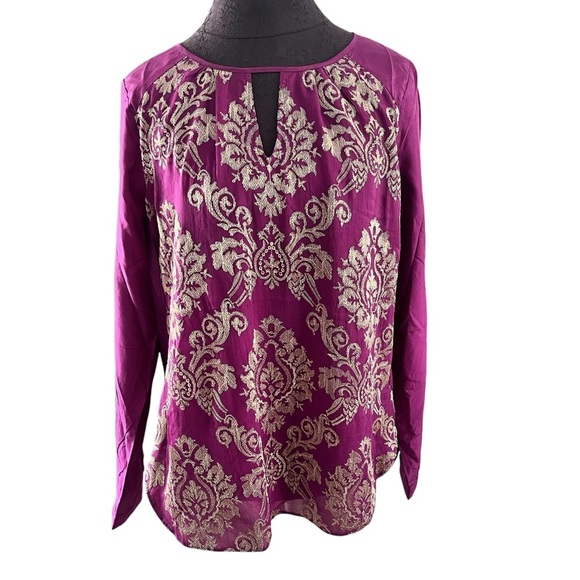 Sundance Womens Medium Renaissance Embroidered Silk Top Purple Burgundy Gold Top - Picture 5 of 5